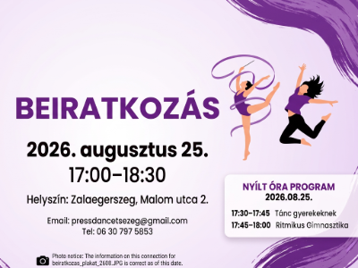 2026. augusztus 25. - Beiratkozás 2026. augusztus 25. - Beiratkozás